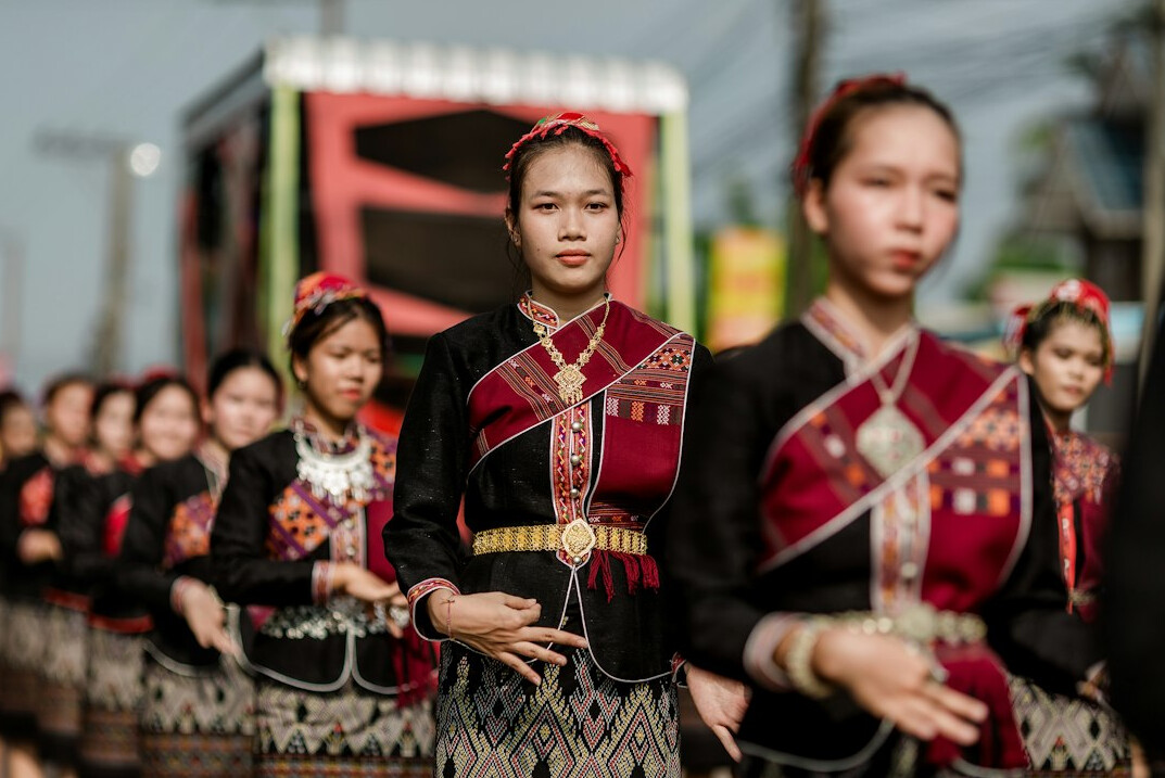 Dancers in traditional folk costumes at a local festival