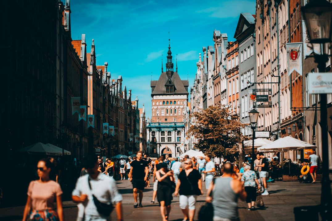Street market scene in a small Polish town